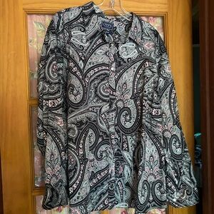 Chaps Women’s No Iron Button Down Shirt Size 3X Paisley Print Collar Multicolor